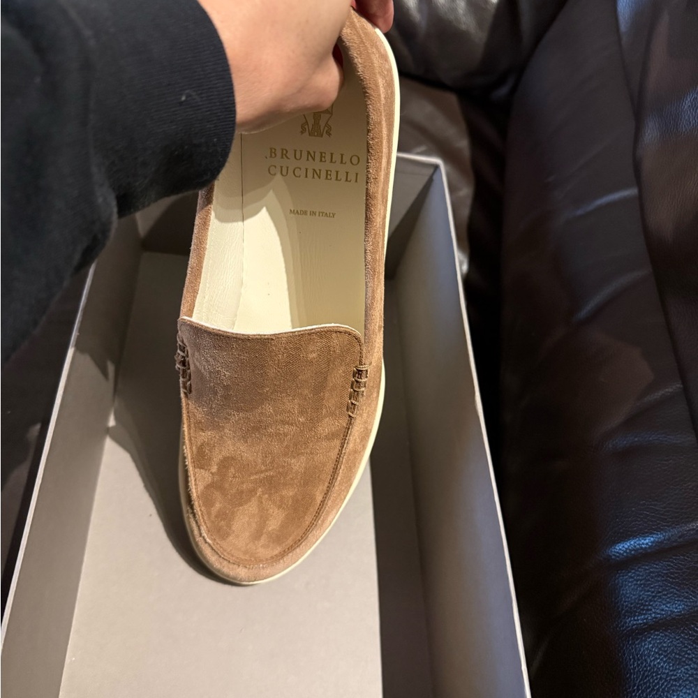 Authentic Brunello Cucinelli Light Brown Suede Slip-Ons